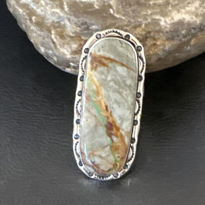 Navajo Ribbon Boulder Green Turquoise Ring | Sterling Silver | Sz 10 | Authentic Native American Handmade | 16255