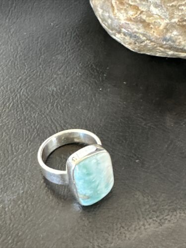 Navajo Blue Larimar Ring | Sterling Silver | Sz 8 | Authentic Native American Handmade | 17590