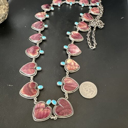 Navajo Lariat Necklace | Turquoise & Purple Spiny Oyster | Sterling Silver | 42" | Authentic Native American Handmade | 16179