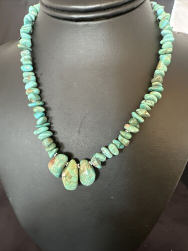 Navajo Green Royston Turquoise Bead Necklace | Sterling Silver Pearls | 16" | Authentic Native American Handmade | 15992