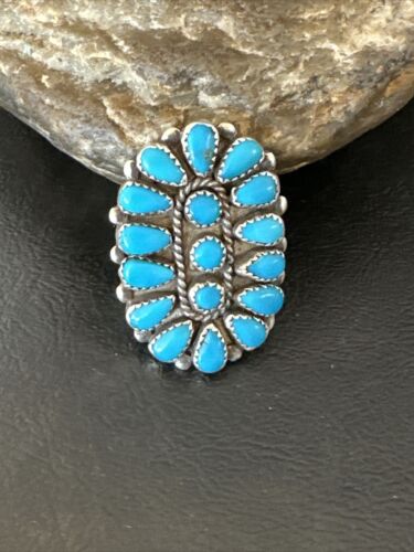 Navajo Blue Turquoise Cluster Ring | Authentic Native American Sterling Silver | Multi-Stone | Sz 10 | 16327