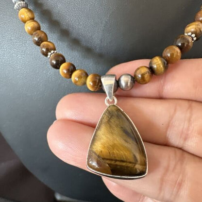 Southwestern Coffee Brown Tiger's Eye Pendant Necklace | Sterling Silver | 15865