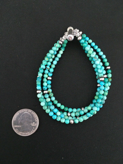 Native American Navajo Blue Turquoise Bracelet | Sterling Silver | 4 Strands | 1087