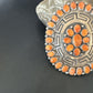 Navajo Orange Spiny Oyster Cluster Concho Belt Buckle | Sterling Silver | Authentic Native American Handmade | 16344