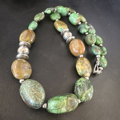 Navajo Green Turquoise Chunky Necklace | Sterling Silver | 24" | Authentic Native American | 15203