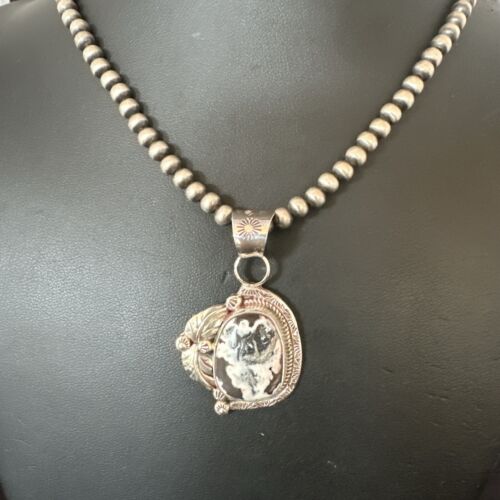 Men's White Buffalo Turquoise Pendant Necklace | Navajo Pearls | Sterling Silver | Native American Handmade | 17331