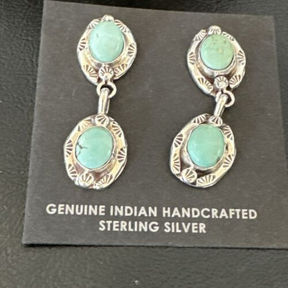Dry Creek Turquoise Navajo Post Dangle Earrings | Sterling Silver | 1.5" | Authentic Native American Handmade | 17383