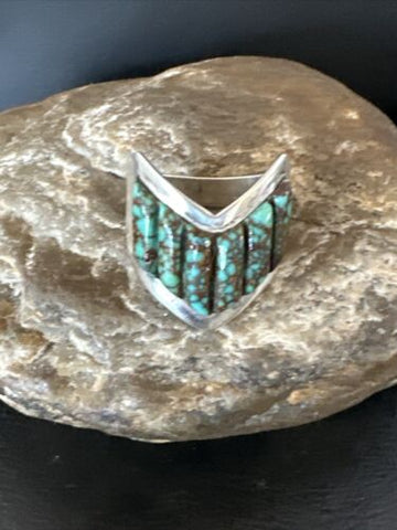 Men's Inlay Navajo Sterling Silver Blue Spiderweb Turquoise Ring Size 12 15914