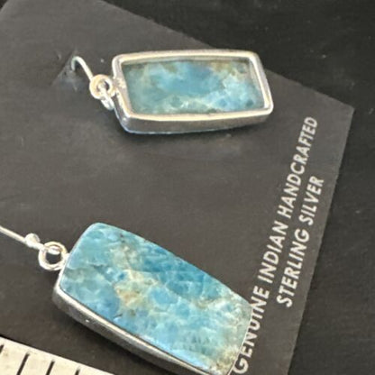 Navajo Blue Turquoise Dangle Earrings | Sterling Silver | Authentic Native American Handmade | 15431