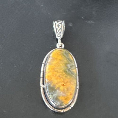 Navajo Bumblebee Jasper Pendant Necklace | Sterling Silver | Authentic Native American Handmade | 15959