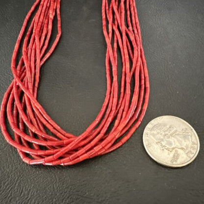 Red Apple Coral Heishi 10-Strand Necklace | Liquid Sterling Silver | 18" | 16913