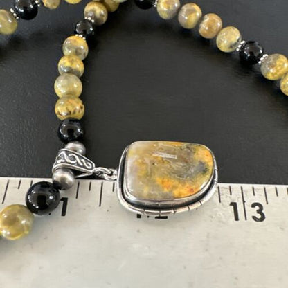 Navajo Bumblebee Jasper Pendant Necklace | Sterling Silver | Native American Handmade | 16015