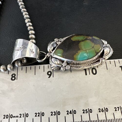 Men's Navajo Green Turquoise Pendant Necklace | Sterling Silver | Authentic Native American Handmade | 17526