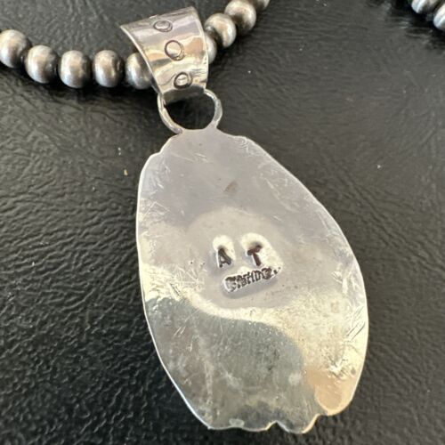 Navajo Pearls Kingman Turquoise Pendant Necklace | Sterling Silver | Authentic Native American Handmade | 17127
