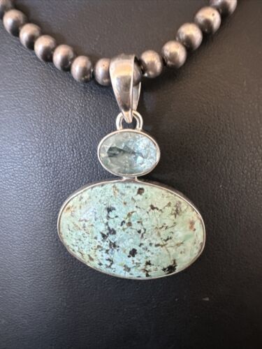 Women's Dry Creek Turquoise Topaz Pendant Necklace | Navajo Sterling Silver | Authentic Native American Handmade | 16440