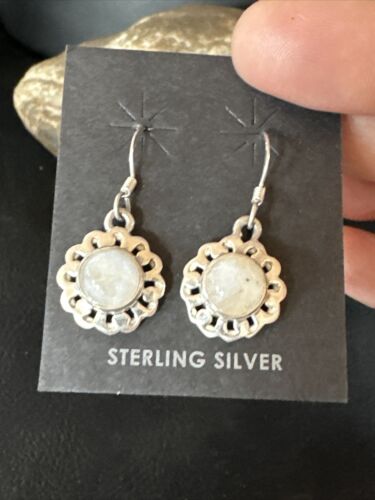 Navajo White Mother of Pearl Dangle Earrings | Sterling Silver | Authentic Native American Handmade | 15307