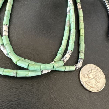 Navajo Pearls Green Turquoise Necklace | Sterling Silver | Authentic Native American Handmade | 3S 17395