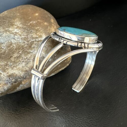 Navajo Blue Kingman Turquoise Cuff Bracelet | Sterling Silver | Authentic Native American Handmade | 16247