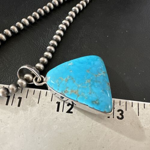 Blue Kingman Turquoise Pendant | Navajo Pearls | Sterling Silver Necklace 20" | 17009