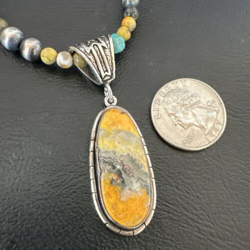 Navajo BumbleBee Jasper Pendant Necklace | Sterling Silver Pearls | Authentic Native American Handmade | 16879