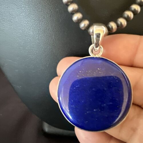 Navajo Blue Lapis Pendant with Pearls | Sterling Silver Necklace | 20" | Authentic Native American Handmade | 16660