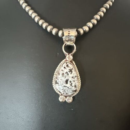 Men's White Buffalo Turquoise Pendant | Navajo Pearls Sterling Silver Necklace 21" | 17333