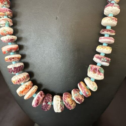 Navajo Blue Turquoise & Purple Spiny Oyster Bead Necklace | Sterling Silver | 21" | Authentic Native American | 17505