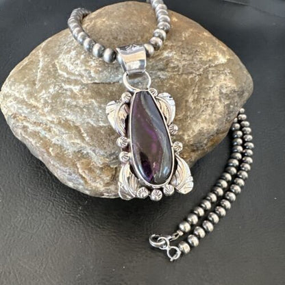 Navajo Pearls Purple Sugilite Pendant Necklace | Sterling Silver Beads | Authentic Native American Handmade | 16463