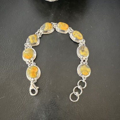 Navajo Bumblebee Jasper Link Bracelet | Sterling Silver | 8" | Authentic Native American Handmade | 16375
