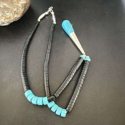 Santo Domingo Blue Turquoise Black Onyx Necklace | Sterling Silver | 21" | 15765