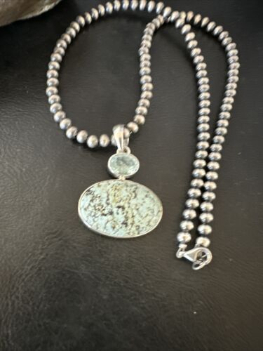 Women's Dry Creek Turquoise Topaz Pendant Necklace | Navajo Sterling Silver | Authentic Native American Handmade | 16439