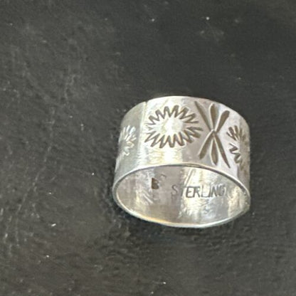 Navajo Stamped Wide Band Ring | Sterling Silver | Sz 5 | Authentic Native American Handmade | 15295