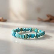Men's Women's Blue Green Turquoise Stretch Stone Friendship Bracelet 7" | Authentic Native American Handmade | 18858