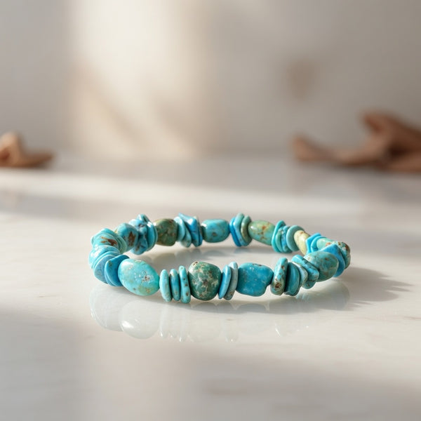 Men's Women's Blue Green Turquoise Stretch Stone Friendship Bracelet 7" | Authentic Native American Handmade | 18858