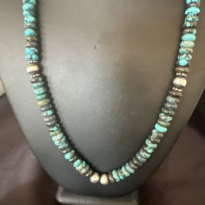 Men's Blue Spiderweb Turquoise Necklace | 8mm | Navajo Sterling Silver | 22" | Authentic Native American Handmade | 11702