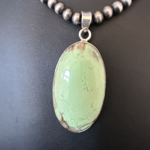 Navajo Green Gaspeite Pendant Necklace | Sterling Silver | Authentic Native American Handmade | 15488