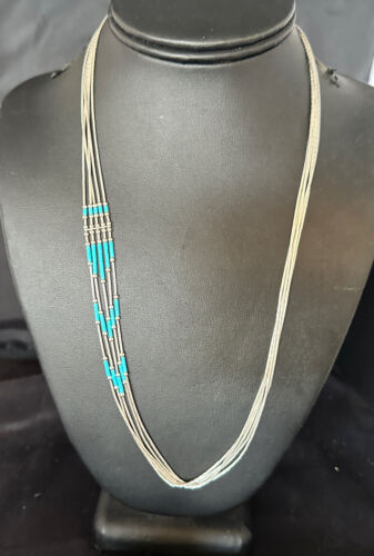 Turquoise 5-Strand Heishi Necklace | Sterling Silver | Authentic Native American Handmade | 15138