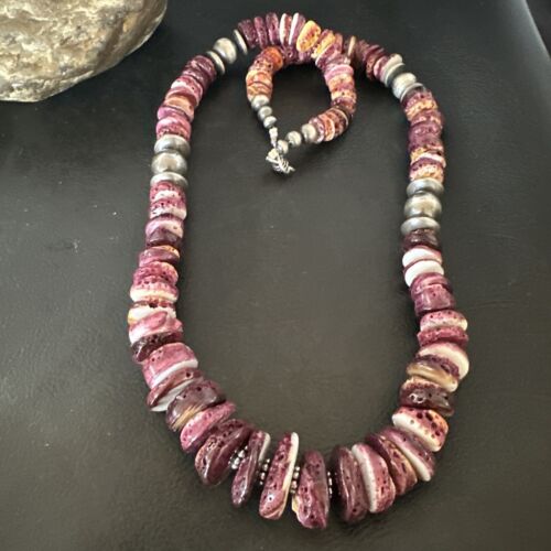 Navajo Purple Spiny Oyster Necklace | Sterling Silver Pearls | 22" | Authentic Native American Handmade | 16703