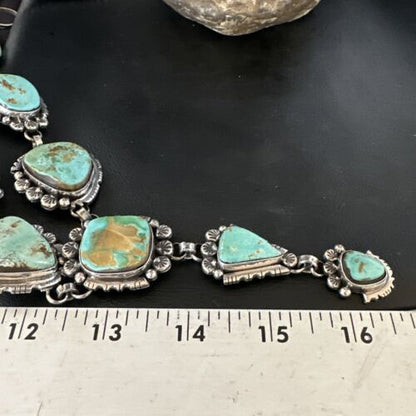 Navajo Blue Royston Turquoise Lariat Necklace | Sterling Silver | Handmade Native American Jewelry | 15271