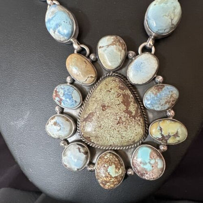 Navajo Blue Golden Hills Turquoise Lariat Necklace Pendant | Authentic Native American Handmade | 16184