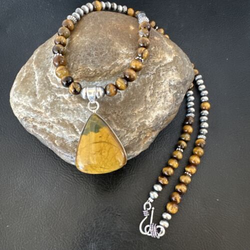 Southwestern Coffee Brown Tiger's Eye Pendant Necklace | Sterling Silver | 15866