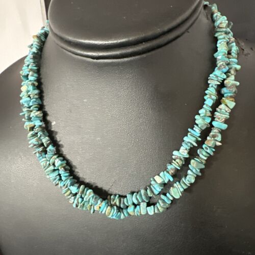 Men's Navajo Blue Kingman Turquoise Shell Necklace | 17" | Authentic Native American Handmade | 16954