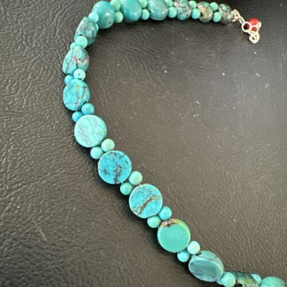 Navajo Blue Turquoise Bead Bracelet | Sterling Silver Link | 8" | Authentic Native American Handmade | 17230
