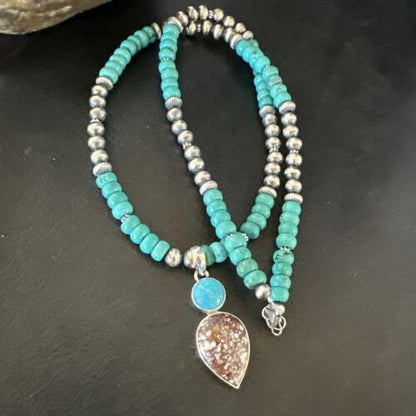 Navajo Wild Horse | Blue Kingman Turquoise Pendant Necklace | Sterling Silver | Authentic Native American Handmade | 17577