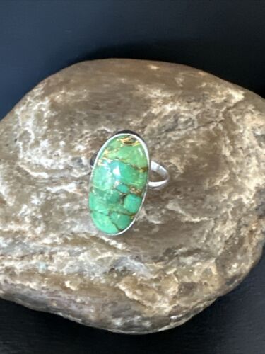 Navajo Green Mojave Turquoise Ring | Sterling Silver | Sz 8 | Authentic Native American Handmade | 15590