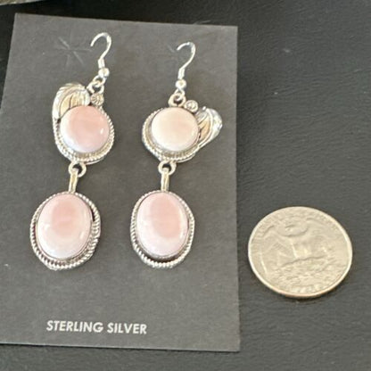 Navajo Pink Conch Shell Dangle Earrings | Sterling Silver | Authentic Native American Handmade | 17195