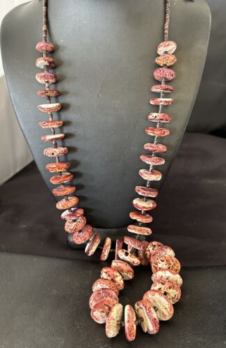 Navajo Purple Spiny Oyster Shell Graduated Necklace | Sterling Silver | 33" | Authentic Native American Handmade | 17174
