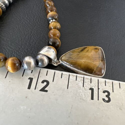 Southwestern Coffee Brown Tiger's Eye Pendant Necklace | Sterling Silver | 15865