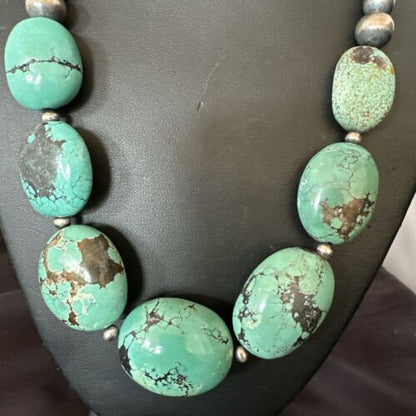 Navajo Blue Turquoise Chunky Pearls Necklace | Sterling Silver | 20" | Authentic Native American Handmade | 17496