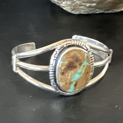 Navajo Green Boulder Turquoise Cuff Bracelet | Sterling Silver | Authentic Native American Handmade | 16244